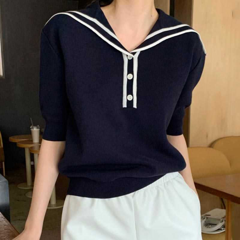 Gagarich Chic Pullovers Woman Korean Summer Ins Fashion Solid Simple Loose Versatile Short Sleeves Female Knitting Top 211015