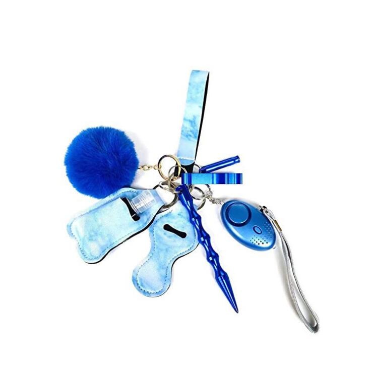 New product Colors 9 pcs Defense Keychain Set Alarm Pompom Hand Sanitizer Wrist strap Lipstick Keychains Stick Bottle Opener For Woman Men
New product Colors 9 pcs Defense Keychain Set Alarm Pompom Hand Sanitizer Wrist strap Lipstick Keychains Stick Bottle Opener For Woman Men