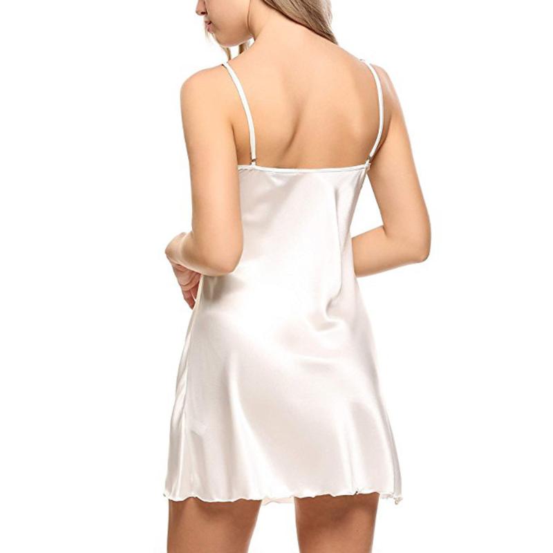 Nouvelle Mode Chaude Sexy Femmes Dentelle Satin Lingerie Sans Manches V Cou De Nuit Nuisette Robe Women's Sleepwear