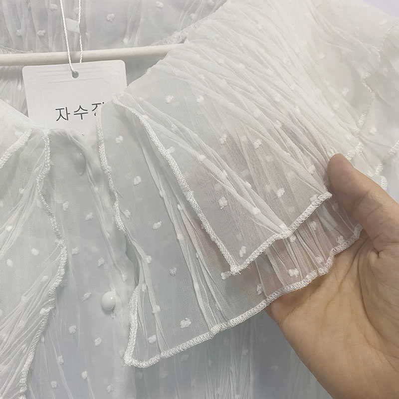 Big Sale Spring and Summer Korean Casual Loose Blouse Retro Elegant Temperament Lace Cotton Comfortable Home 210615Z