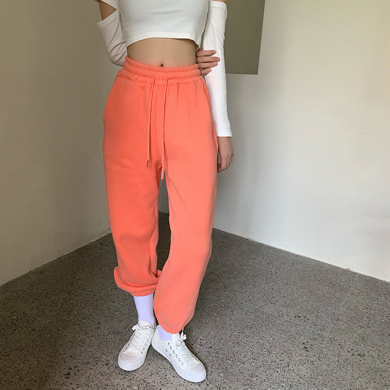 OL Elastic High Waist Pants Women Fashion Autumn Winter Solid Sportwear Casual Plush Thick Sweatpants Loose Trousers 210421