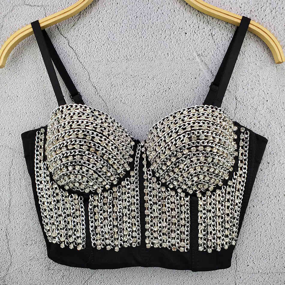 Summer Women Spaghetti Strap Short Tops Sexy Sleeveless Diamonds Gold Mini Club Celebrity Party Bodycon Crop 210423