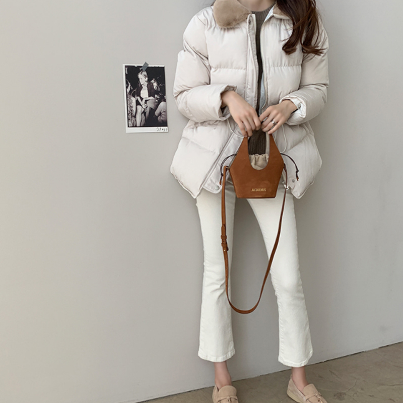 Winter Coat Women OL Formal Fur Collar Loose Casual Solid Bread Clothes Warm Cotton Padded Jacket Outwear Parkas 210421