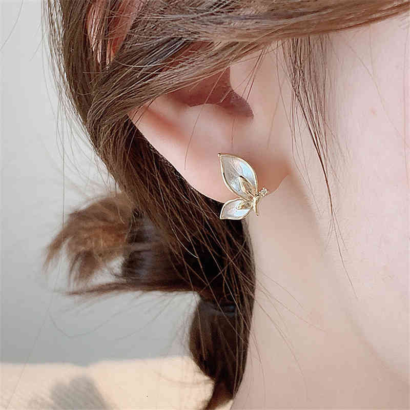 Charms Ear Stud Clip Rings 925 Silver Needle Fashion Small Butterfly Super Fairy Personality Simple Net Red High Sense Temperament Crystal Female