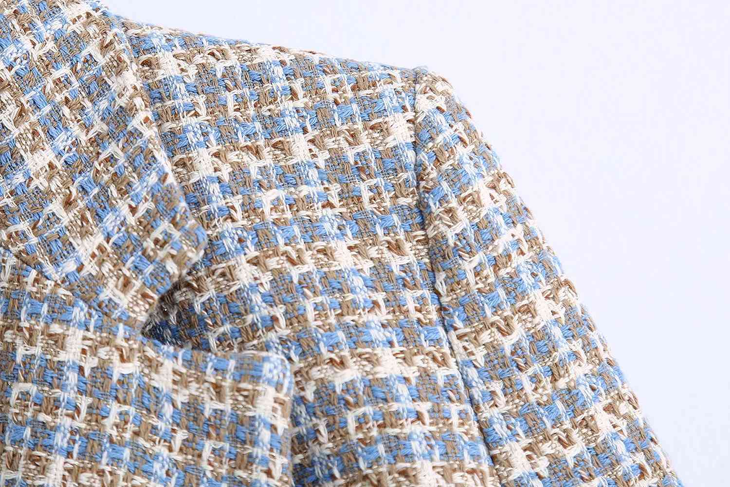 Lapel Small Fragrant Style Casual Short Texture Check Female Coat Chic Sexy Long-sleeved Women's Jacket 210507