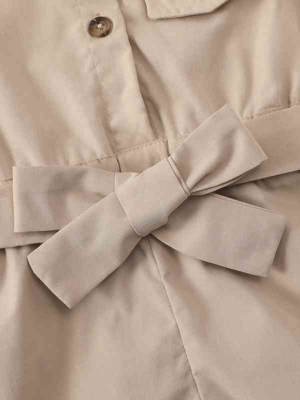 Baby Ruffle Trim Half Button Flap Detail Belted Romper SHE