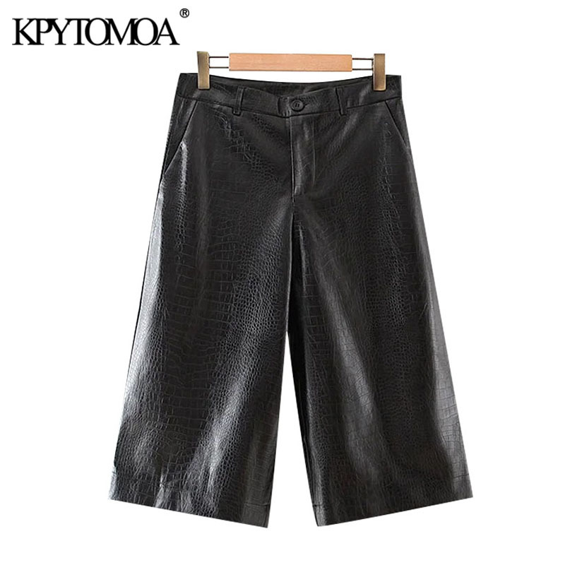 Women Fashion Side Pockets Faux Leather Bermuda Shorts Vintage High Waist Zipper Female Short Pants Mujer 210416