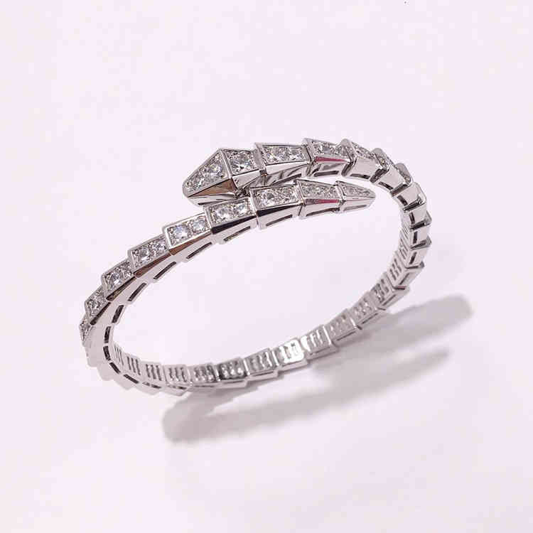 Charm Bracelets 01 Sparkle Baojia Snake Shaped Multi Section Full Diamond Elastic Open Bracelet with Gold Plated Copper