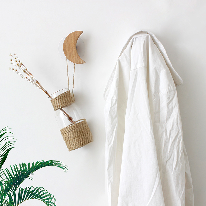 1Pcs Scarf Holder Beech Wood Porch Wall Decoration Hanger Hook Moon Star Pattern Children Bedroom Decorate Key Nature Color