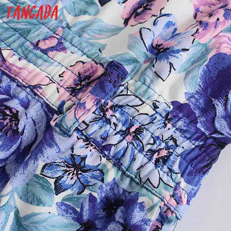 Women Chic Fashion Floral Print Playsuits Vintage Buttons Sleeve Female Short Jumpsuits 5Z91 210416