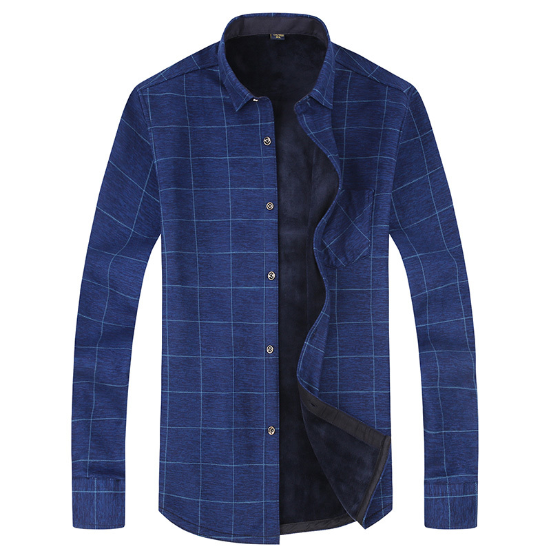 Casual Winter Plaid Warm Men's Shirt Plus Velvet Thick Long Sleeve Comfortable For Cold Weather 210410