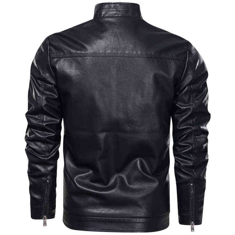 Autumn/winter Men's Leather Vintage Jackets Casual Biker Pu Jacket Zip Pocket Thick Leather Coats Jacket Men 211106