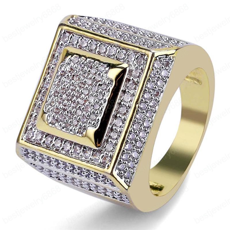 Mens Ring Vintage Hip Hop Jewelry Full CZ Bling Iced Out Copper Rings Real Gold Plated for Lover Fashion Jewelry