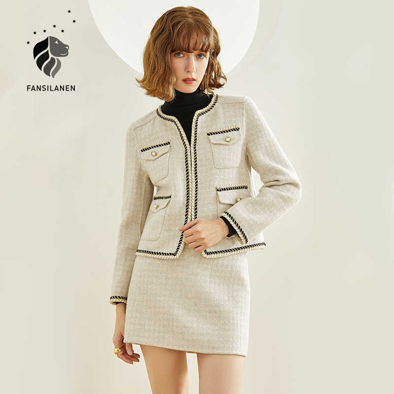 FANSILANEN Two piece wool blend women sets Elegant plaid pocket skirt and top autumn winter suit Female vintage matching 210607
FANSILANEN Two piece wool blend women sets Elegant plaid pocket skirt and top autumn winter suit Female vintage matching 210607