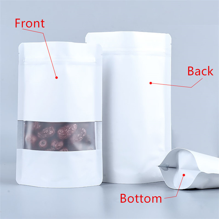 100pcs Stand up Matte White Aluminum Foil Window Zip Lock Bag Resealable Meat Coffee Powder Snack Nuts Xmas Wedding Gifts Heat Sealing Packaging Pouch