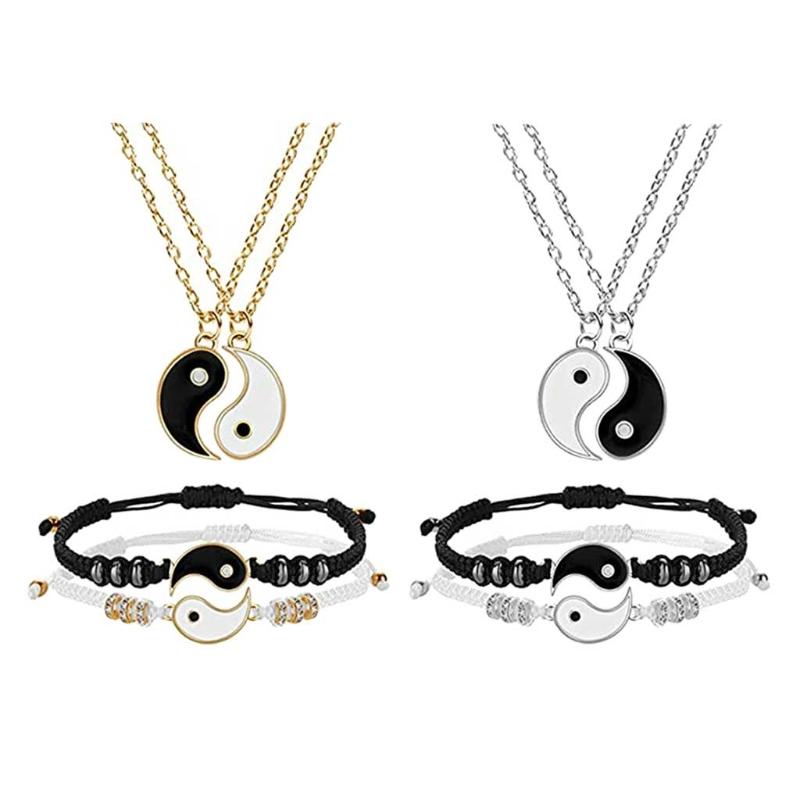 Earrings & Necklace 2021 4 Pieces Matching Yin Yang Friend Couple Bracelets Set Adjustable Handmade Cord Relationship, Silver
Earrings & Necklace 2021 4 Pieces Matching Yin Yang Friend Couple Bracelets Set Adjustable Handmade Cord Relationship, Silver