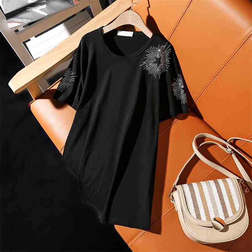 Summer Europe style fashion Loose Breathable short-sleeve T-shirt for women personality casual diamonds female tops 210708, Black
Summer Europe style fashion Loose Breathable short-sleeve T-shirt for women personality casual diamonds female tops 210708, Black