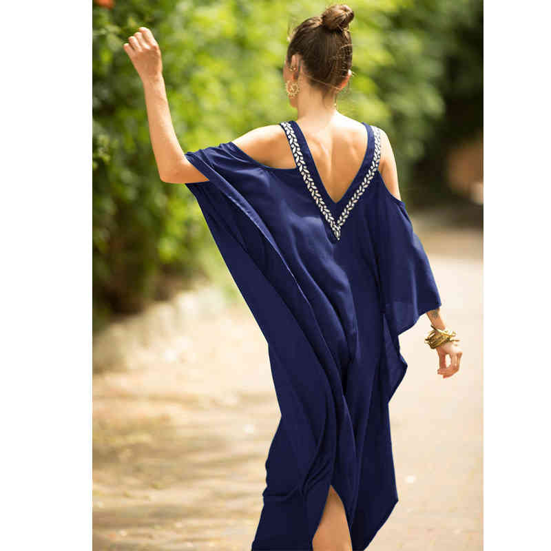 Quick-drying Bikini Cover-ups Bohemian Print V-neck Summer Dress Beach Tunic Women Beachwear Kaftan Swimsuit Cover Up Q943 210420