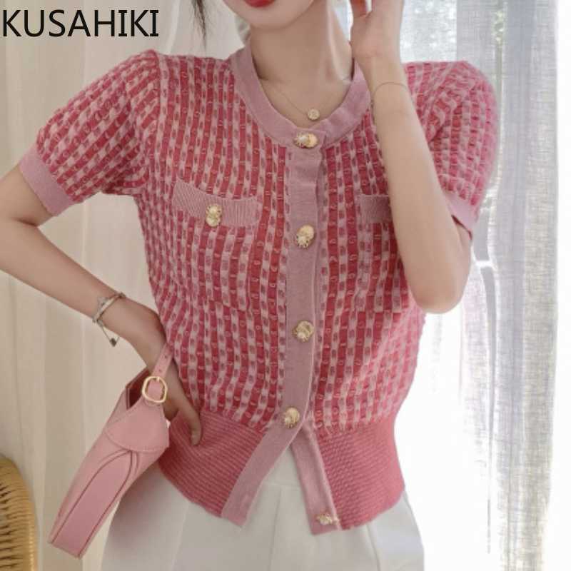 KUSAHIKI Summer Thin Knit Cardigan Korean Hit Color Short Sleeve O-neck Knitwear Causal Single Breasted Sweater Coat 6H657 210602, Pink
KUSAHIKI Summer Thin Knit Cardigan Korean Hit Color Short Sleeve O-neck Knitwear Causal Single Breasted Sweater Coat 6H657 210602, Pink