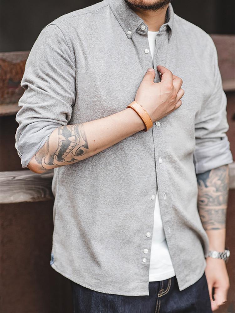 American Tooling Vintage Pepper And Salt Point Button-necked Shirt, Brushed Soft Layered, Wear A Blouse In Early Autumn Men Men's Casual Shi