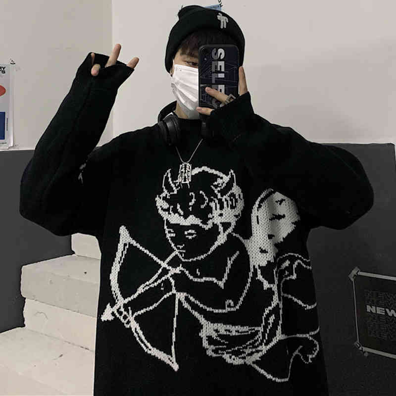 Sweaters Women Streetwear Knitted Pullover Angel Print Fashion Hip Hop Spring Autumn Harajuku Oversized Outwear Jumpers 210519