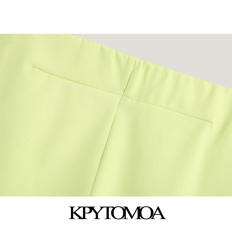 Women Chic Fashion Office Wear Mini Flare Pants High Waist Side Zipper Female Ankle Trousers Pantalones 210420