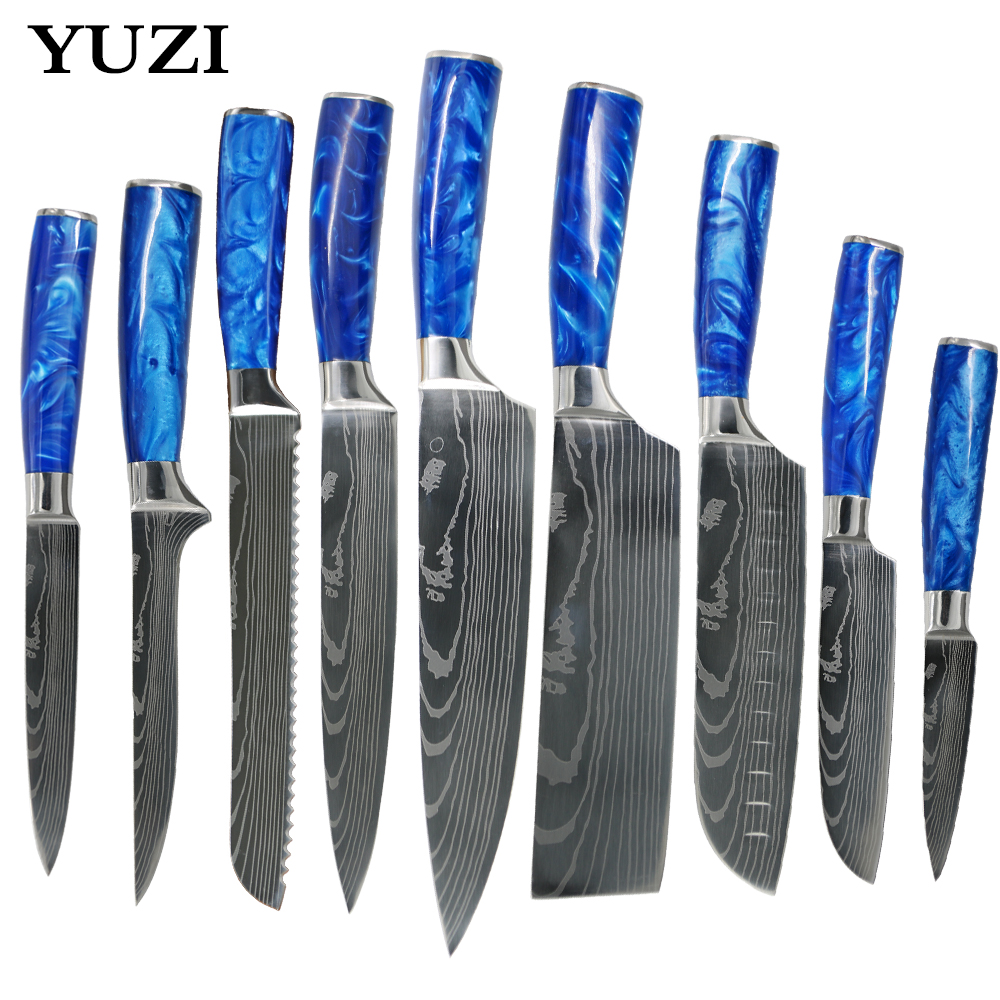 Kitchen Knives set Blue Resin Handle Chef Knife Laser Damascus Pattern Japanese Stainless Steel Santoku Cleaver Slicing tools
Kitchen Knives set Blue Resin Handle Chef Knife Laser Damascus Pattern Japanese Stainless Steel Santoku Cleaver Slicing tools