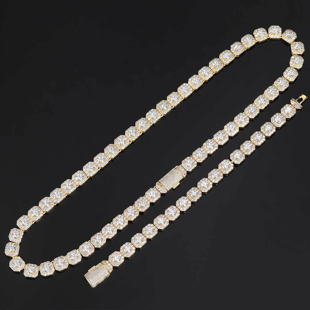 Hip Hop Men's 10mm Flip Rock Sugar Zircon Necklace HipHopChain Trendy Bracelet Necklace