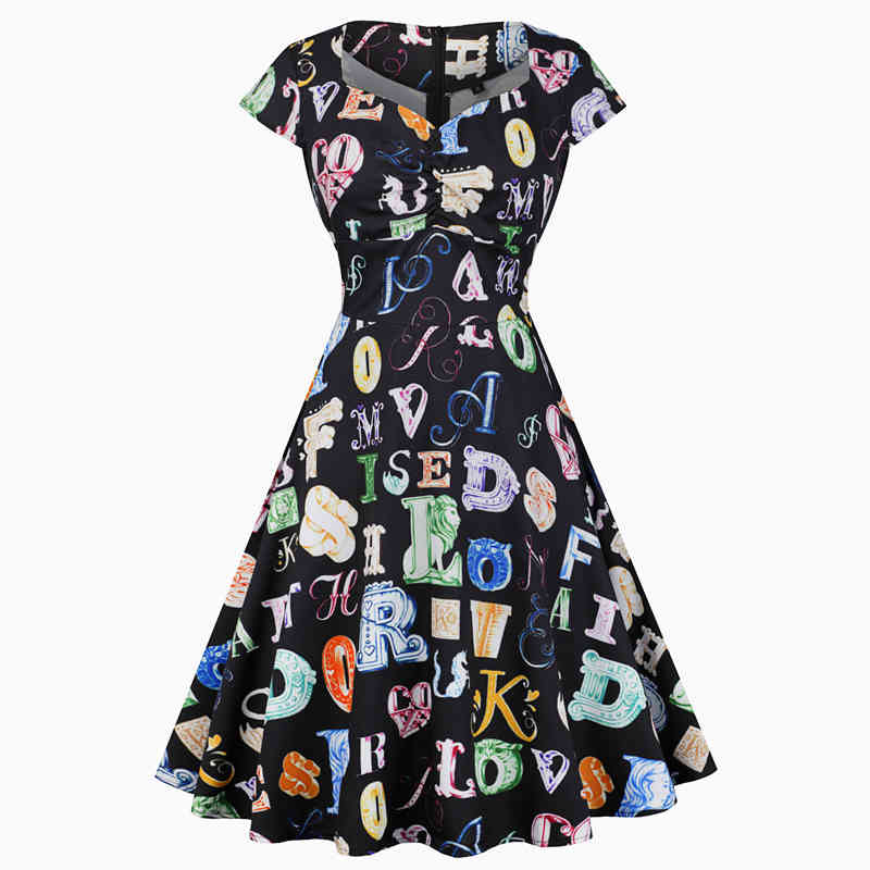 OTEN Halloween Summer skater dress elegant Vintage Red Sugar Skulls Flower print 50s rockabilly Evening Party Plus size Dresses 210409