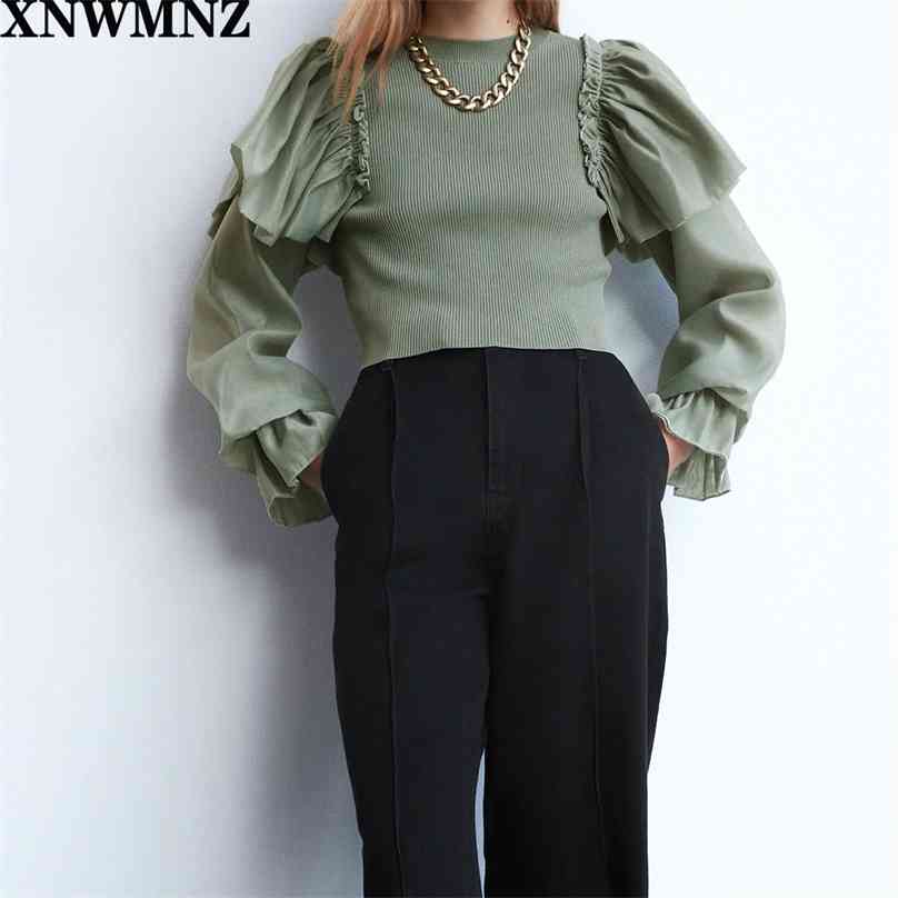 women sweater with contrast ruffle trims green Knit wool blend round neck ruffles long sleeves ribbed 210520, Army green
women sweater with contrast ruffle trims green Knit wool blend round neck ruffles long sleeves ribbed 210520, Army green