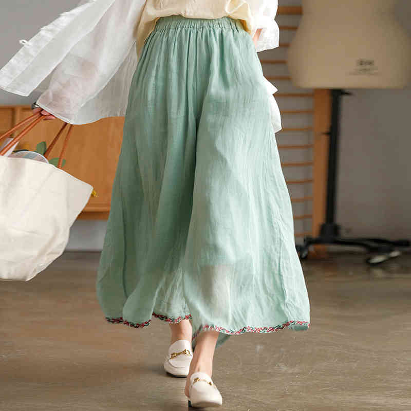 Johnature Women Ramie Wide Leg Pants Elastic Waist Solid Color Embroidery Summer Trouser Loose Casual Female Pants 210521, Orange
Johnature Women Ramie Wide Leg Pants Elastic Waist Solid Color Embroidery Summer Trouser Loose Casual Female Pants 210521, Orange