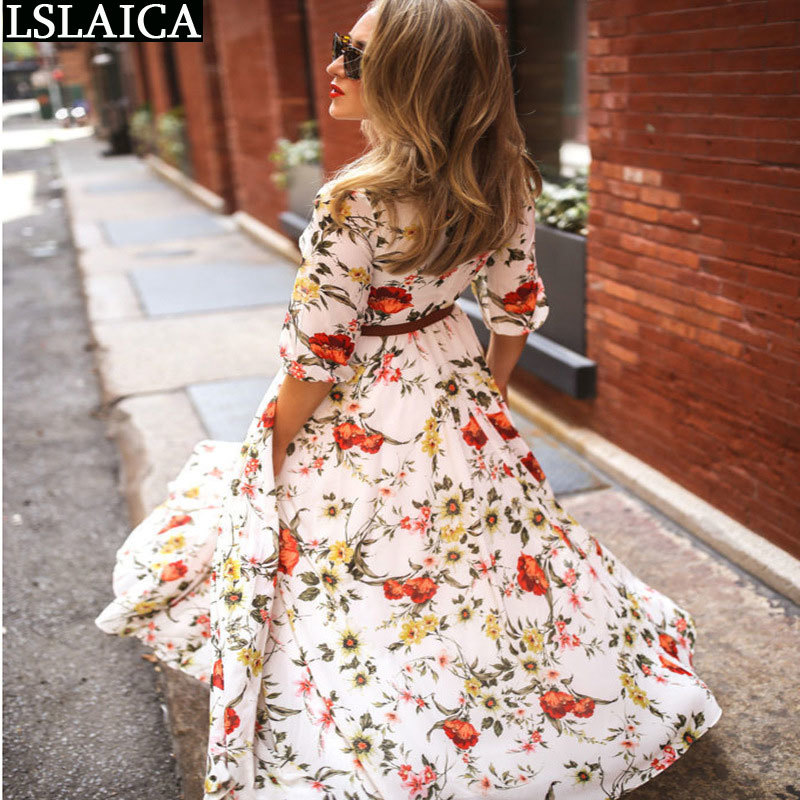 women dress 3/4 sleeve floral print big swing casual fashion evening party club plus size sexy 210520, White 
women dress 3/4 sleeve floral print big swing casual fashion evening party club plus size sexy 210520, White