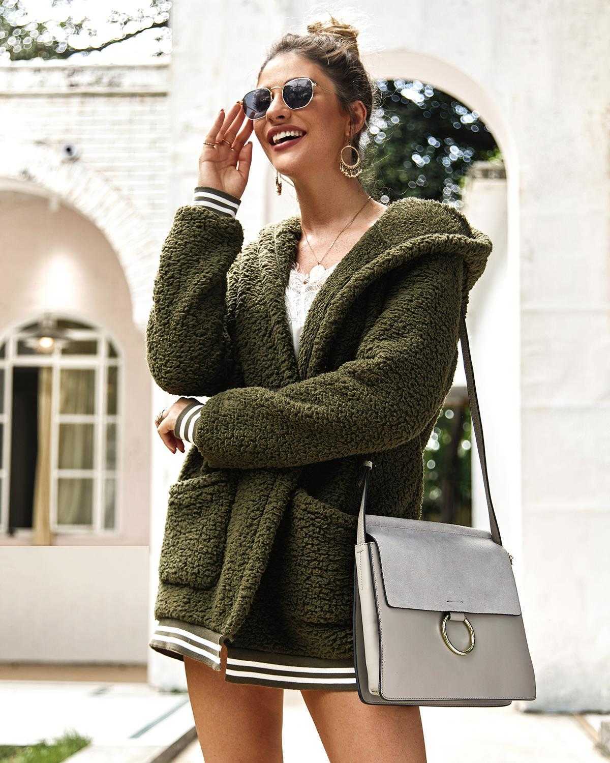 Thick Winter Women Casual Faux Fur Jackets Warm Cardigan Female Teddy Plush Coats Sweatshirt Outerwear Overcoats Streetwear 211019