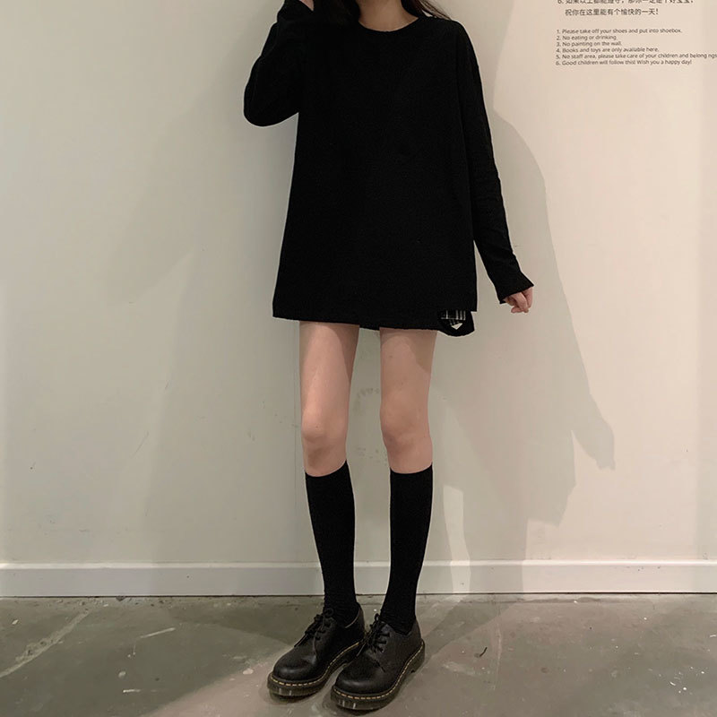 2Colors Summer korean style Soild Color Short Long Sleeve t-shirt Womens Ripped Loose tops Tees shirt femme (X1811) 210423