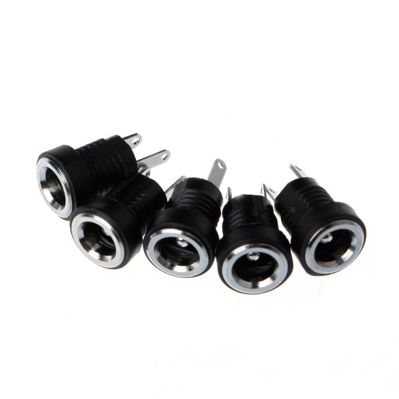 5 Pcs DC-022B Feeding Jack Socket Female Panel Mount Connector 5.5X2.1 Mm W/Cap