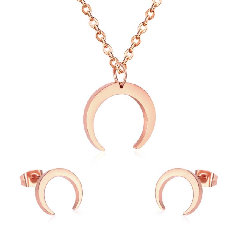 Earrings & Necklace LUXUKISSKIDS Gold Moon Dubai African Wedding Bridal Jewelry Set For Women Stainless Steel Earring Jewellery Sets, As pic