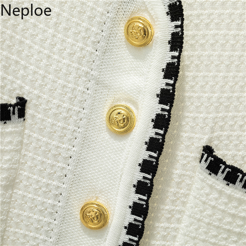 Neploe Woman Jacket Korean Chic Knitted Cardigan Temperament Slim Fit Thin Tops V-neck Long Sleeve Short White Coat Femme 95082 210422