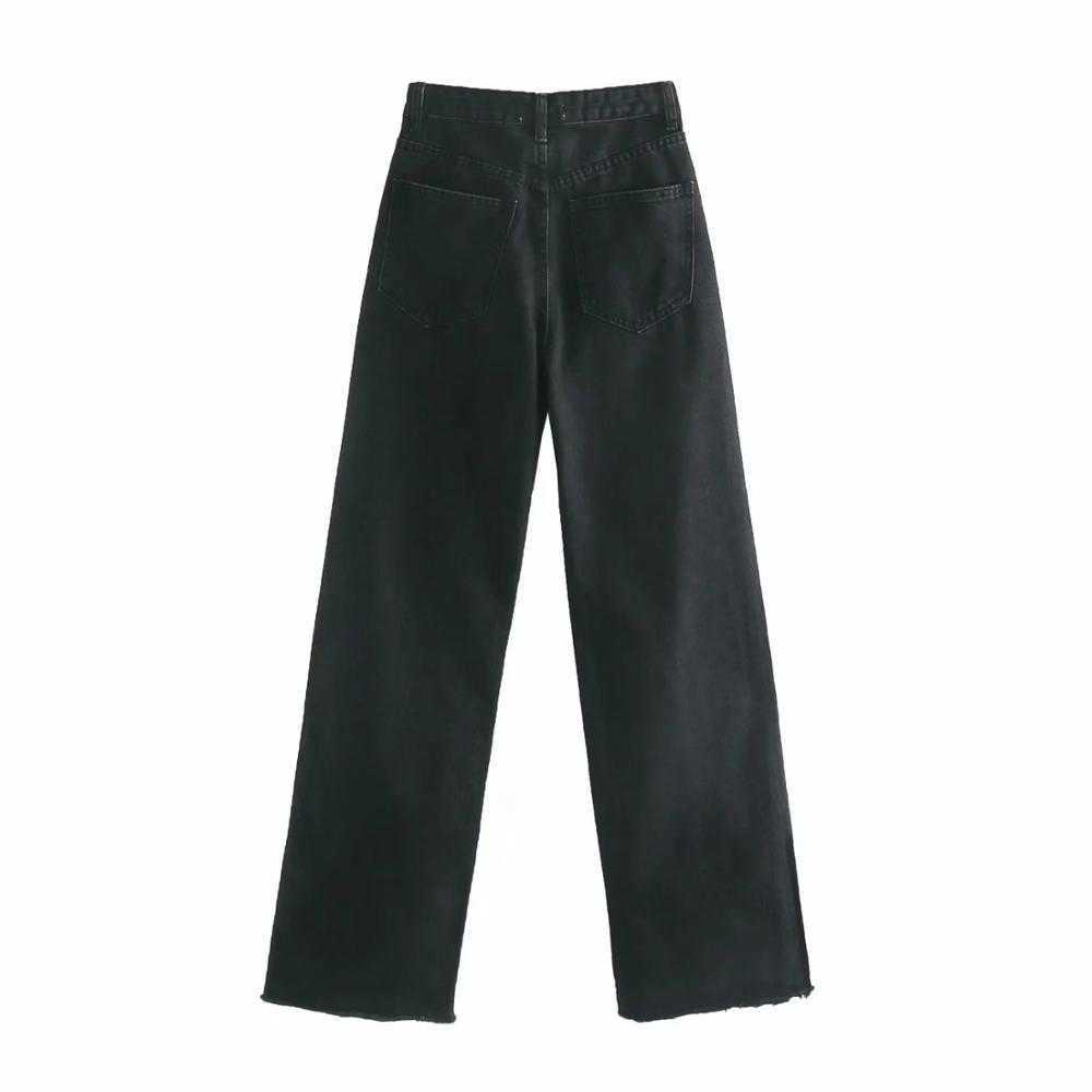 XNWMNZ Za women Fashion hi-rise wide-leg full length jeans Vintage faded seamless hems High Waist Zipper button Denim Female 210809