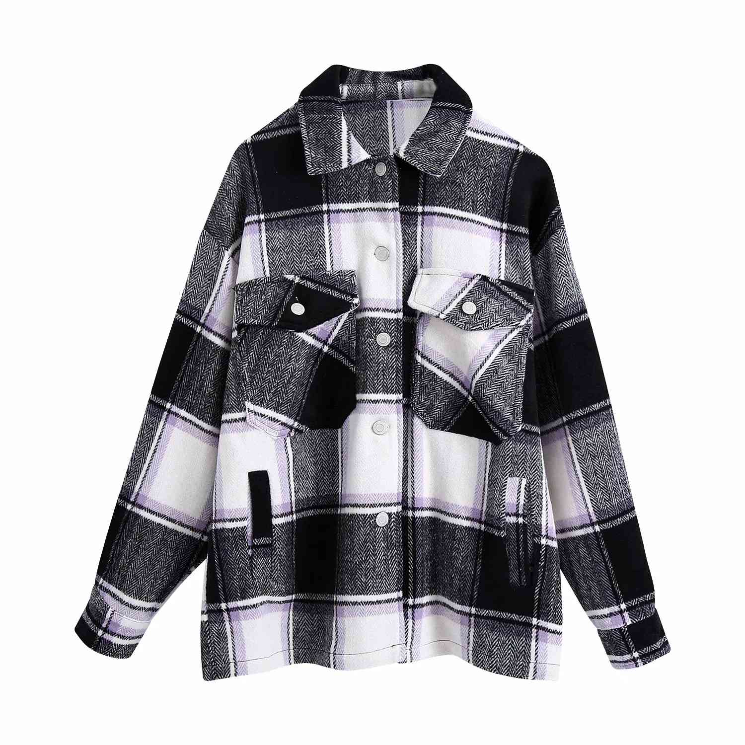 Fashion green Plaid shirt jacket women Oversized coat Long Sleeve thick plaid casual chic plus size outwear 210521