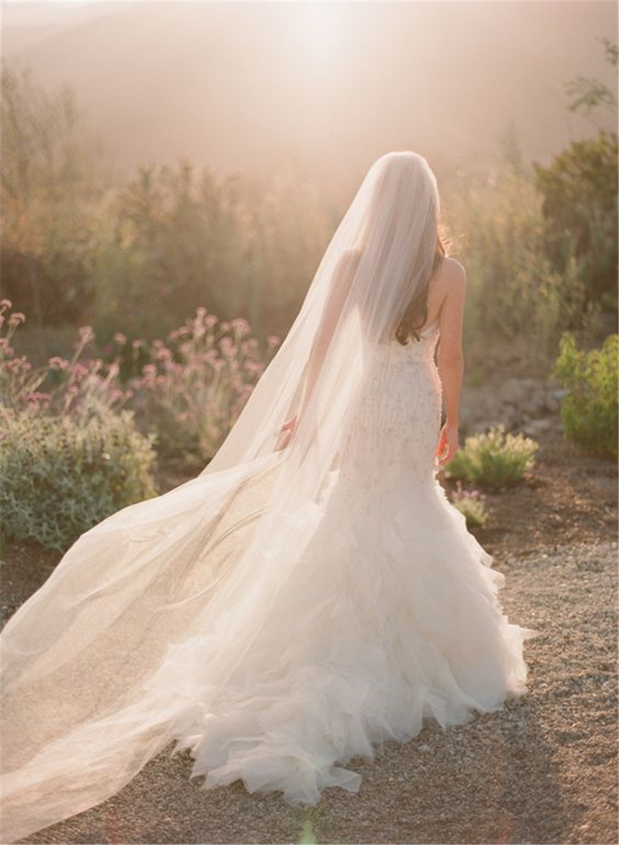 Classy White/Ivory 300cm Two-Layered Long Bridal Veil Featuring Secure Comb Holder Perfect Complement for Your Special Day