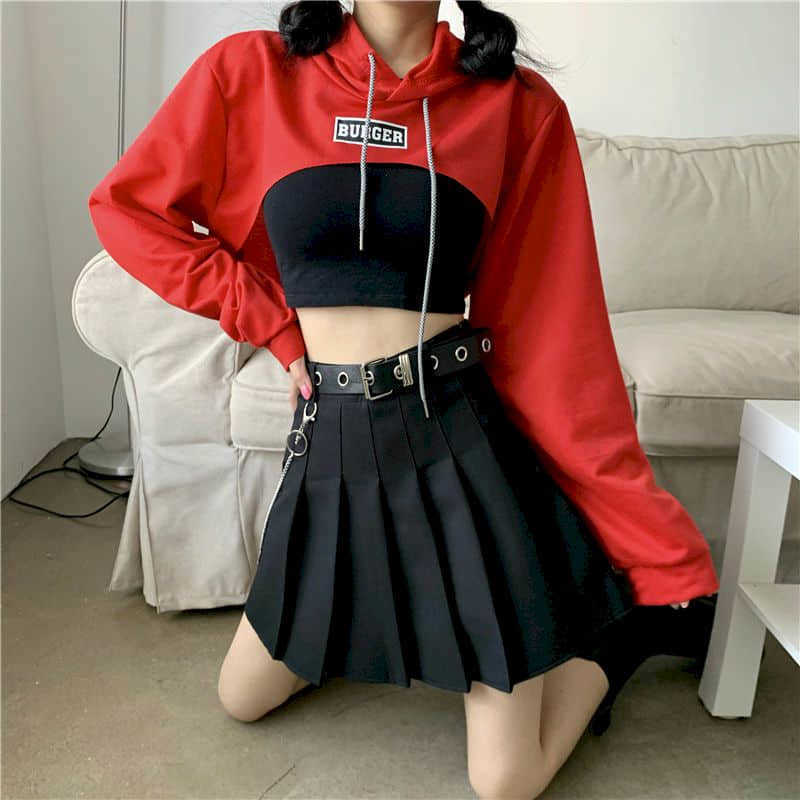 Hooded high waist short sweatshirt women early autumn cropped tops Korean style loose spring and long-sleeved 210526