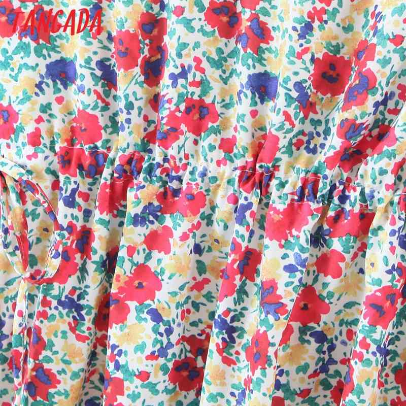 Women Flowers Pleated O Neck Long Sleeve Ladies Vintage Mini Dress Vestidos SL541 210416