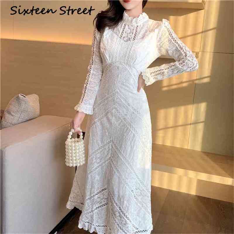 White Lace Dress For Woman Long Sleeve High Waist Patchwork Bodycon Spring Autumn Hollow Vintage Lady Clothing 210603 
White Lace Dress For Woman Long Sleeve High Waist Patchwork Bodycon Spring Autumn Hollow Vintage Lady Clothing 210603