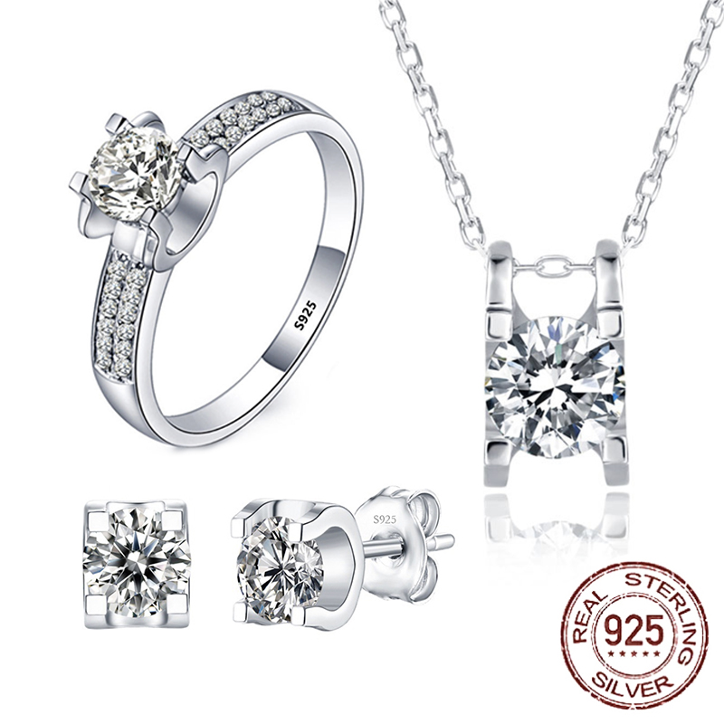 100% Original 925 Sterling Silver Jewelry Luxury 1 Carat Lab Diamond Rings Earrings Necklaces Set Wedding Accessories T-004, Slivery;golden
100% Original 925 Sterling Silver Jewelry Luxury 1 Carat Lab Diamond Rings Earrings Necklaces Set Wedding Accessories T-004, Slivery;golden