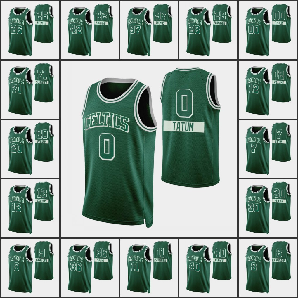 Boston Celtics's Men Jayson Tatum Jaylen Brown Tacko Fall Brodric Thomas Marcus Smart City's Edition 75th Anniversary Custom Green Jersey, Black
Boston Celtics's Men Jayson Tatum Jaylen Brown Tacko Fall Brodric Thomas Marcus Smart City's Edition 75th Anniversary Custom Green Jersey, Black