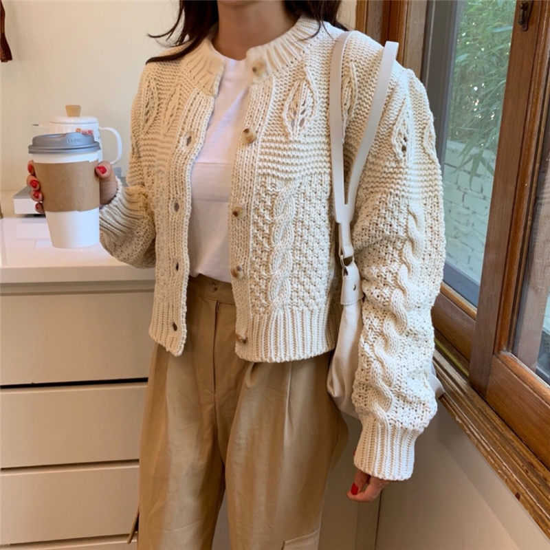 HziriP Students Stylish Thicken Casual Twisted Autumn Cardigans All-Match Full-Sleeved Brief Women Basic Short Sweaters 211011Z