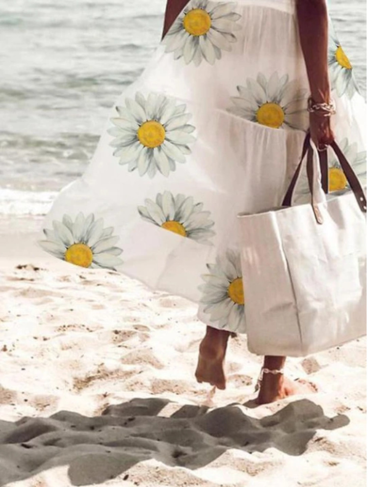 Women Dress Drawstring V-neck Plus Size Beach Dresses Woman Vintage Sexy Long Flower Girl Fashion 210513