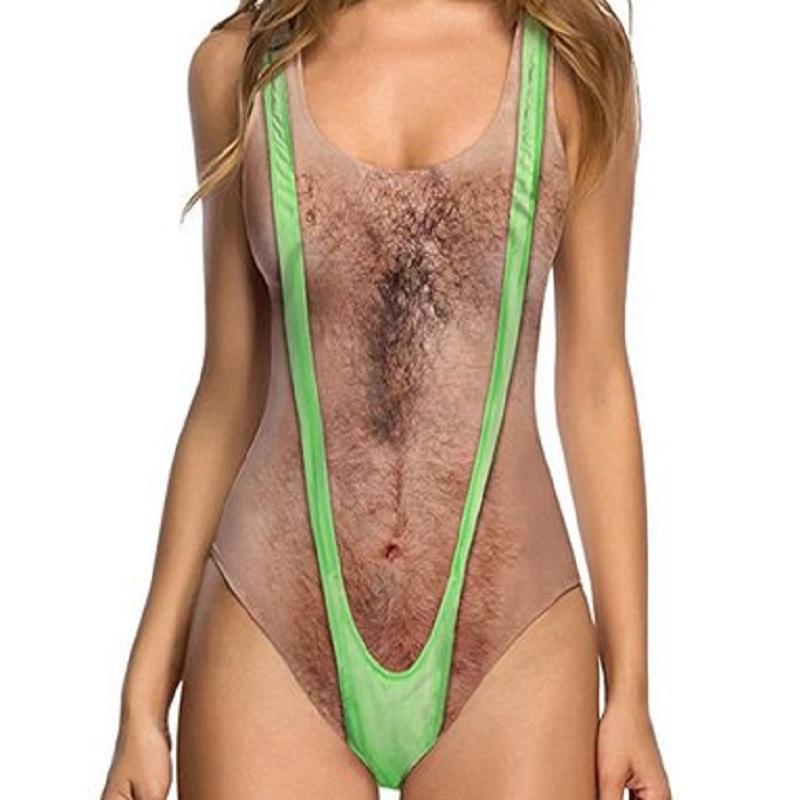 Printed Funny Borat One Piece Swimsuit Women Sexy Chest Hair Bathing Suit Summer Swimwear Joke Bather Noveltybeachwear