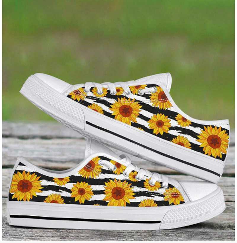 Casual Flat Ladies Shoes Woman Yellow Floral Brand Design Sunflower Print Classic White Vulcanize Canvas Female Shoe Y0907