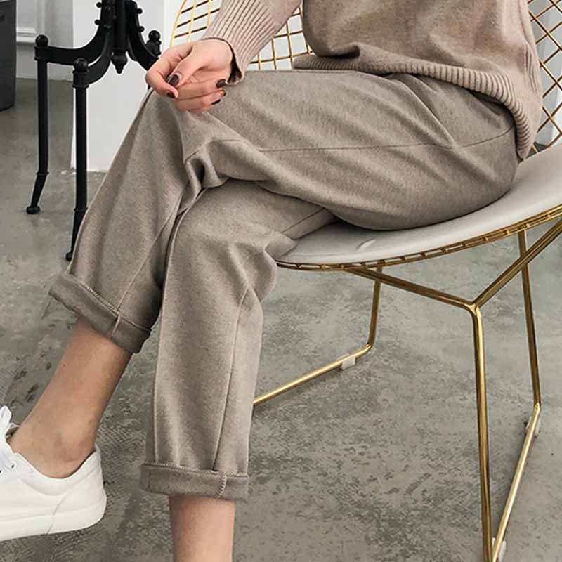 Autumn Winter Plus Size OL Style Women Pencil Pants Loose Female Trousers Wool Work Suit Pant Thicken Capris 6648 50 210518